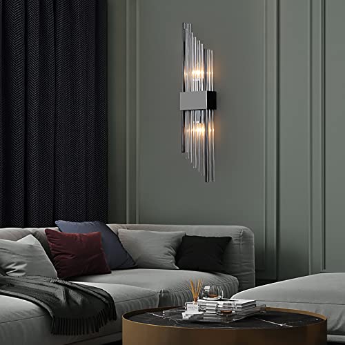 Hydelite 2-Light Modern Glass Wall Light Fixture Black Metal Finish Vanity Mirror Light Fixture Crystal Wall Sconce For Bathroom Set Of 2 #TOP3