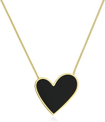 Simple Black Heart Pendant Necklace for Women - Cute Preppy Gold Dainty Snake Chain Valentine Jewelry Gifts