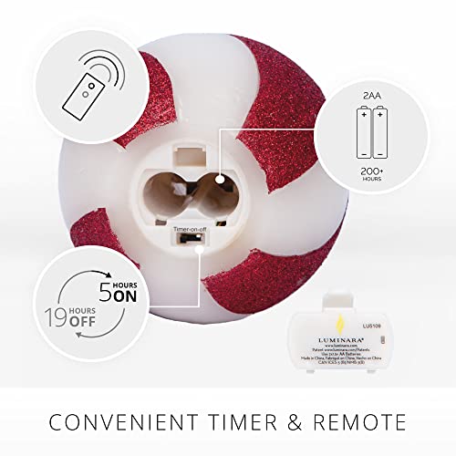 Image of Luminara - Flameless Holiday Crystal Beads Glitter Sphere Candle - Candy Cane Red - Pack of 1-4x4.25 - Auto Timer Built-in 5-Hour Timer Indoor Use