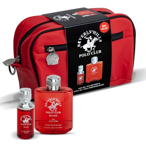 Beverly Hills Polo Club Blaze Men's Luxury Fragrance Gift Set | 30ml EDT Spray & 170ml After Shave Splash | Long-Lasting Bold Scent + Premium Travel Toiletry Bag | Perfect for Confident Modern Man