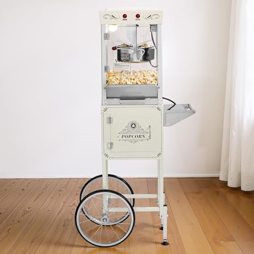 VEVOR 8oz Stainless Steel Kettle, Popcorn Machine with Cart, 800W Commercial Popcorn Maker, 48 Cups per Batch Theater Style Popper, with 2-Button Control Glass Wall PC Door 1 Scoop 3 Spoons, White by VEVOR - Used condition - Image 2