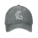 FAMLEE Funny Fishing Hat Here Fishy Fishy Fishy Cap for Women Dad Hat Fashionable Caps Gray