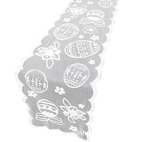 EUWLY Ostern Spitze Tischläufer,Elegante Ostereier Frühling Blumen Muster Tischdecke Lange Tischband Tischdekoration Zubehör für Esstisch Esszimmer Küche Zuhause Urlaub Party Hochzeit,183 * 33CM Cover