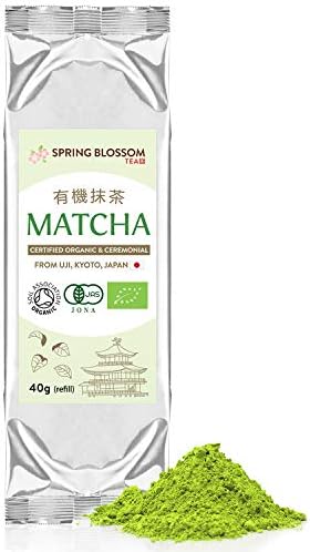 40g (Refill Pouch) ORGANIC Matcha Green Tea Powder Japanese CEREMONIAL Grade from Uji Kyoto, First Harvest Stone-Ground, Soil Association Certified, Energy & Focus Booster, Vegan Detox Superdrink