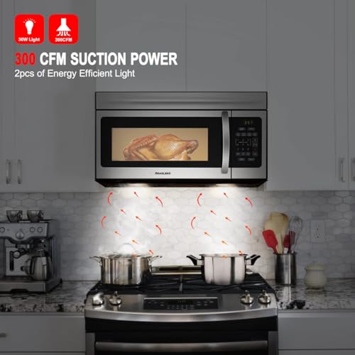 GASLAND 30 Inch Over the Stove Microwave, 1.7 Cu.ft. Over Range Microwave with 10 Power Levels, One Touch Cooking, 300 CFM,1000W, LED, Turntable, Sensor Cook, Above Stove Microwave, Stainless Steel - Thumbnail 4