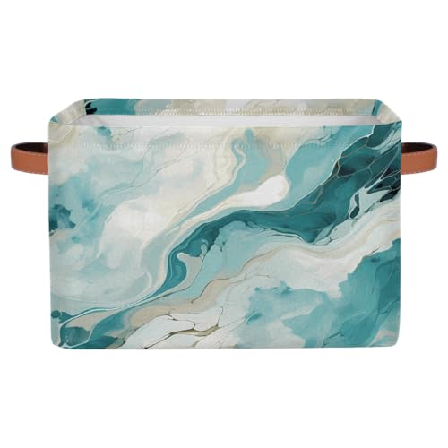 Mexpekil Panier de rangement moderne bleu sarcelle turquoise abstrait pour enfants, boîte de rangement pliable en tissu pour étagères, grand panier cadeau avec poignées, 1 pièce