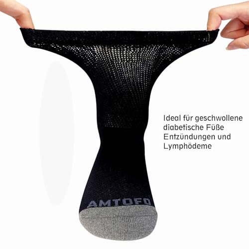 LOFIR Diabetiker Baumwolle Socken Herren: Gesundheitssocken mit Extra Weiter Bund Ohne Gummi Ohne Naht Venenfreundliche Socken mit bequemer gepolsterter Sohle für Herren Schwarz 4 Paare Größe 47-50 6