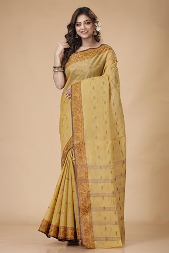 Image of Women's Traditional Bengal Tant Pure Cotton Design Border & Butta Tant Saree Without Blouse Piece
