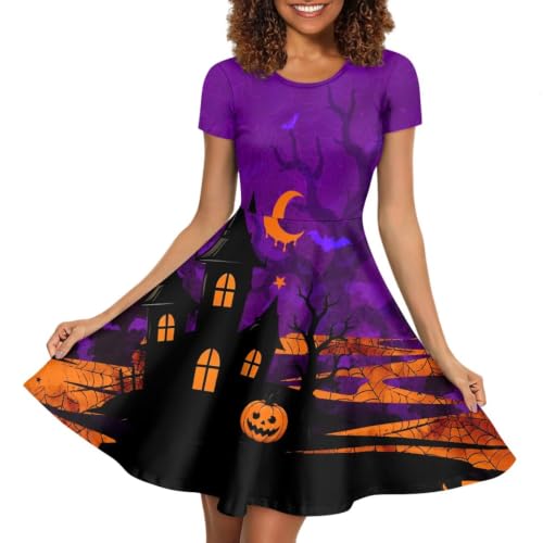 Image of Forchrinse Summer Dresses for Women Crew Neck Short Sleeve Midi Dress Casual Beach Vacation Sundress