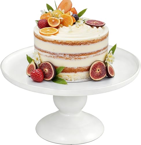 Krbnk 10 Inch White Ceramic Cake Stand, Elegant Wedding Cake Pedestal Stand for Party & Birthday, Round Porcelain Dessert Display Plate Base for Tea Party, Baby Shower, and Other Celebrations