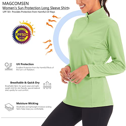 Magcomsen Women's Uv 1/4 Zip Pullover Long Sleeve Performance Athletic Running Gym Fishing Rash Guard - Light Green #TOP2