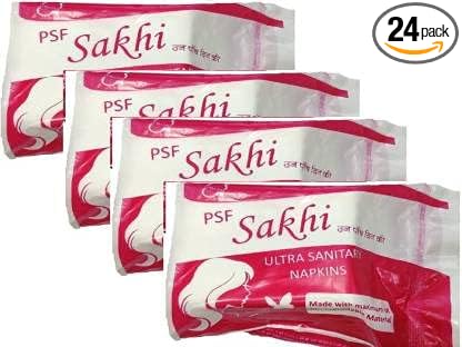 psf sakhi Ultra Thin Sanitary Pad with Anion Strip for Extra Absorption and Wings (240mm) Large 4 Packets (7pcs in each) Sanitary Pad (Pack of 28)