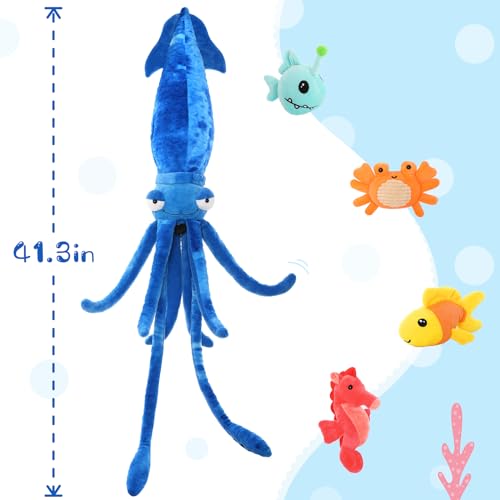 Image of Giant Squid Stuffed Animal with 4 Sea Animal Plush, Blue, 41.3 inch
