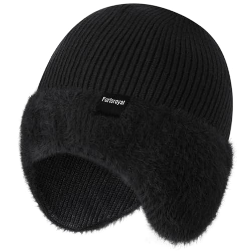 Furloroyal Fashion Knit Beanies Hats, Men Women Warm Beanie for Winter, Fleece Lined Beanie, Thermal Thick Snow Skull Cap - Black