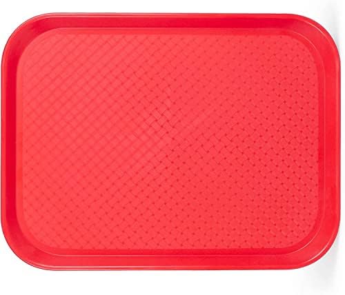 InnMart 12" x 16" Rectangular Restaurant Serving Trays, Non-Slip Food Service Tray (Red, Pack of 1)