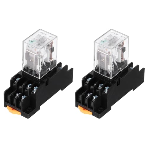 sourcing map 2Pcs DC 24V Electromagnetic Power Relay, 11-Pin 5A Power Coil Relay with LED Indicator and Socket Base DPDT 3NO 3NC - MY3NJ for Industrial, Home Appliances and DIN Rail System