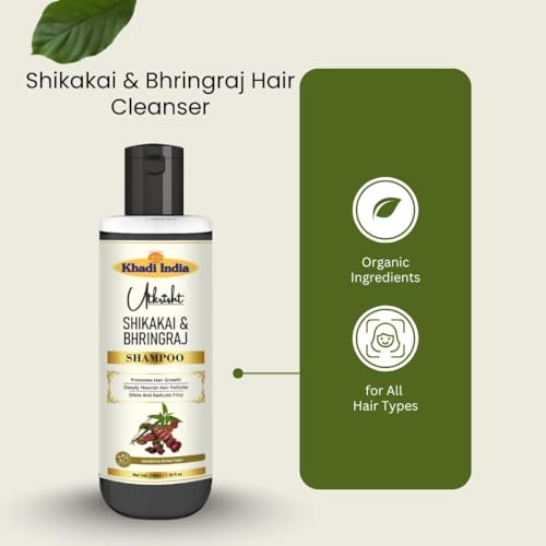 Image of Khadi Shikakai & Bhringraj Natural Hair Shampoo for Hair Fall Control, Dandruff Care & Hair Growth - Herbal Cleanser for Men & Women - Gentle Daily Use | 210ml