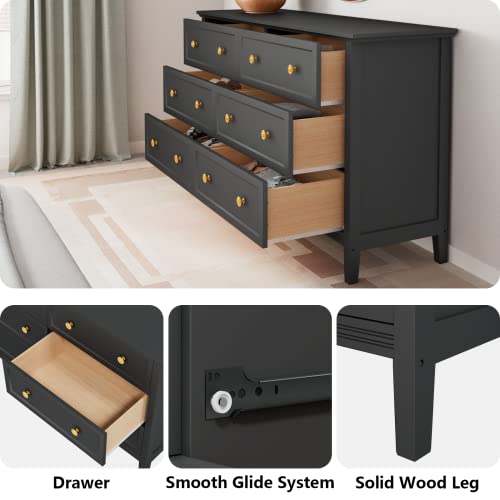 Jozzby Black Dresser, 6 Double Drawer Dresser With Metal Handles, Wood Dresser For Bedroom, Living Room, Hallway #TOP3