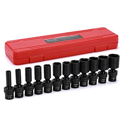 CASOMAN 10 PCS 1/2" Drive Deep Universal Impact Socket Set, Metric,10-19mm 10 PC Metric 1/2" Dr. (Deep)