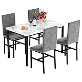DKLGG Dining Table Set for 4, Faux Marble Kitchen Table and Chairs Set of 4, Modern 5 Piece Dining Table Set with 4 Upholstered Velvet Chairs for Dining Room, Kitchen, Small Spaces