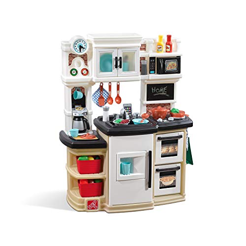 Step2 Great Gourmet Kids Kitchen Playset, Indoor/Outdoor Kitchenette, Interactive Play with Lights and Sounds, Made of Durable Plastic, Includes 33 Piece Toy Accessories, Toddlers 3+ Years Old, Tan by Step2 - Used condition - US$133.08
