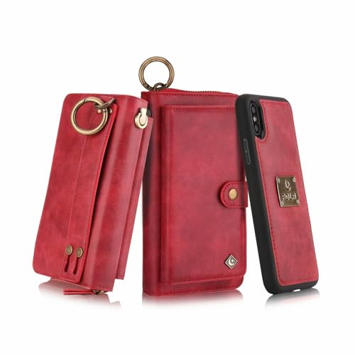 Étui pour iPhone 16 rouge protection intégrale cuir clapet magnétique avec dragonne