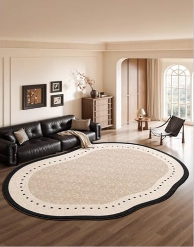 Light Beige White Black Geometric Texture Bordered Rug for Livingroom