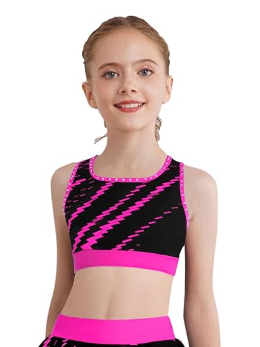 inhzoy Top da Danza Classica Moderna Bambina Senza Maniche Canotta Sportiva da Ginnastica Artistica Scollo Rotondo Canottiere da Allenamento Maglietta da Danza Hip Hop Rosa Caldo 9-10 Anni