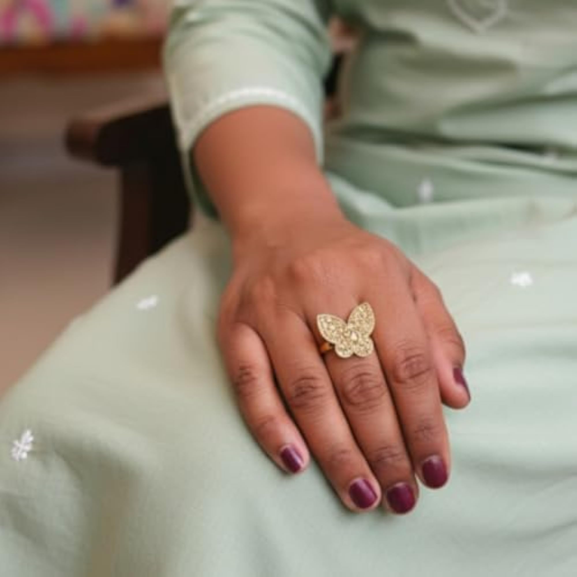 Women's Rose Gold Plated Butterfly Finger Ring, Elegant Gift