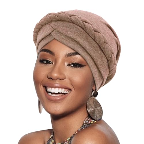 Image of DRESHOW Turban Pre-Tied Twisted Hat Thread African Head Wraps for Black Women Chemo Cancer Cap Braid Hair Cover