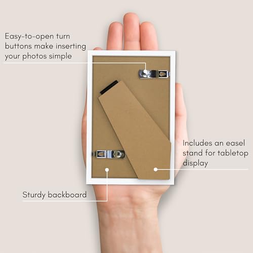 Americanflat 3x5 Picture Frame with Shatter-Resistant Glass - Streamline Collection - Thin Border Photo Frame for Tabletop Display - Easel Stand Included - White