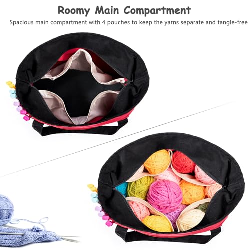 Image of Canvas Yarn Storage Organizer Bag Washable Crochet Bag with Pockets for Yarn, Hooks, Needles - Travel Knitting Tote for Crafters - Gift for Crocheters & Knitters (Medium /Large)
