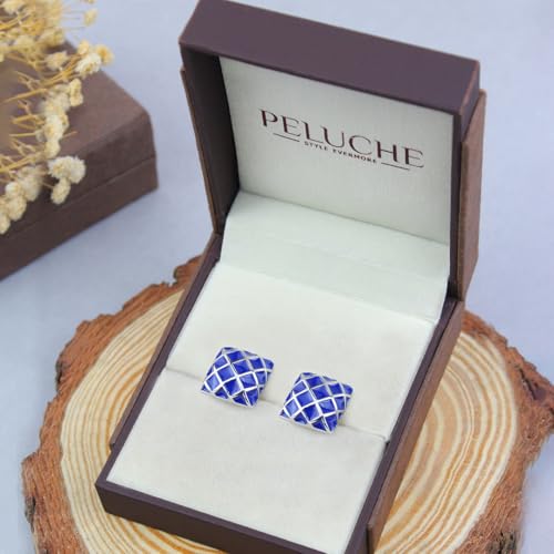 Image of Peluche Blue Enamel Cufflinks for Men