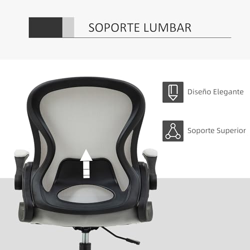 Miniatura 6 de Vinsetto Silla De Dibujo Giratoria Silla De Escritorio Silla Alta Con Respaldo Medio Soporte Lumbar Reposabrazos Abatibles Altura Ajustable Carga 120 Kg 59x65x102-122 Cm Gris Claro