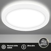 BRILONER - LED Deckenlampe mit indirektem Licht, flach, neutralweiße Lichtfarbe, Lampe, Deckenleuchte, Wohnzimmerlampe, LED Panel, Küchenlampe, Deckenbeleuchtung, 19x2,8 cm, Weiß – Ansicht 2