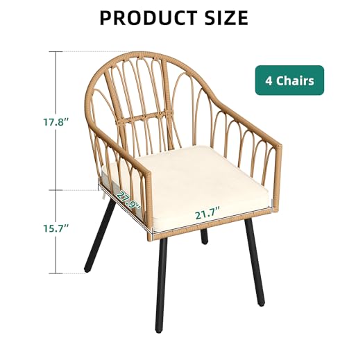 YITAHOME 4 Pieces Rattan Wicker Dinning Chairs, Outdoor Indoor Patio Furniture Set with Cushion and Curved Back All Weather Bistro Chair for Garden Backyard Porch Poolside Restaurant (Beige) by YITAHOME - Image 5