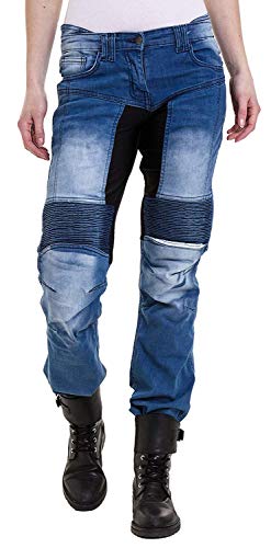Qaswa Damen Motorradhose Jeans Motorrad Hose Motorradrüstung Schutzauskleidung Motorcycle Biker Pants, W28-L31, Blue