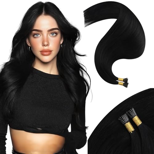 Image of Moresoo I Tip Hair Extensions Human Hair, Jet Black, 24 Inch | 40g 50 Strands, Reusable Stick Tips, Buildable Fullness, Extra Length, Photoshoots, Glam Styling