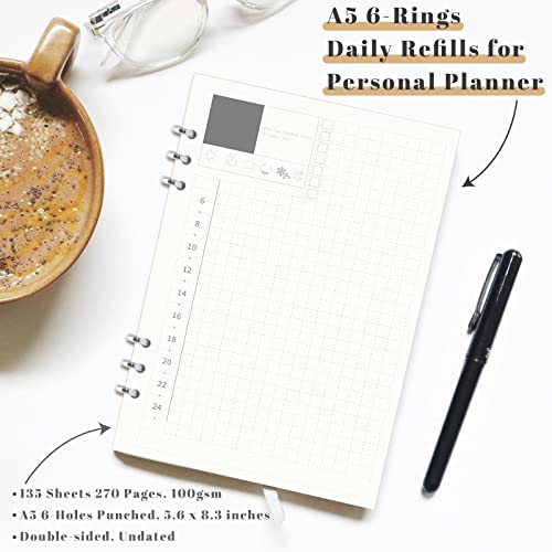 A5 Daily Planner Insert Refill Paper - 135 Sheets/270 Pages 6 Holes Punched Office College Filler Paper, 100Gsm White Loose-Leaf Binder Paper, 5.6" X 8.3" #TOP4