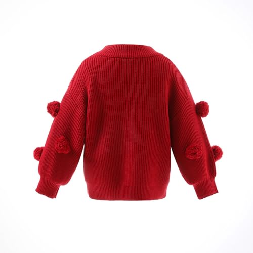 Yartina Toddler Girls Ribbed Knitted Sweater Solid Color Scoop Neck Poms Pullover Knitwear for Fall Winter2