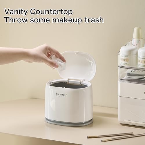 Image of Mini Countertop Trash Can, Waste Can with Press Type Lid, 0.5 Gallon /1.5 Liter Wastebasket Trash Can Dispenser, Mini Bin for Bathroom Vanity,Coffee Table (White)