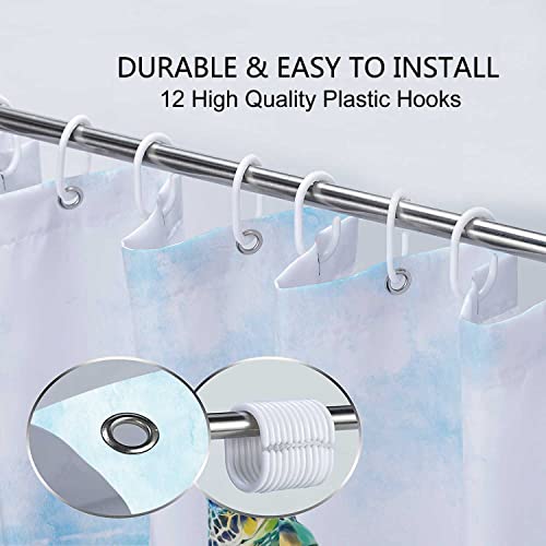Funny Get Naked Shower Curtain Sea Turtle And Yellow Duck In Bubble Bathtub Shower Curtain For Bathroom, Fabric Watercolor Navy Blue Bathtub Curtains Nautical Beach Theme Modern Art(70X70) #TOP5