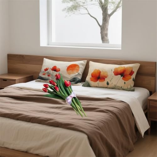 Housse de coussin 40x70 orange brûlée en lin doux pour canapé - 4