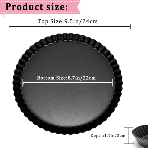 Quiche Pan 24cm/9 inch Flan Tins with Loose Base,Fluted Tart Baking Tins Flan Case Non-Stick Removable Bottom for Baking, Pie Dish, Tart Mould, Fluted Round Deep Flan Dish, Quiche Dishes (9 Inch) - Image 3