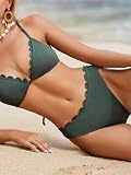 CUPSHE Zestawy bikini damskie V dekolt Falbankowe Mid Rise Krzyżowe z tyłu Szydełkowe ramiączka dwuczęściowy strój kąpielowy związany samodzielnie, Zielony mech, M