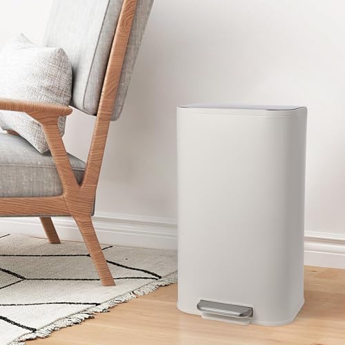 MilleLoom Kitchen Trash Can, 8 Gallon Stainless Steel Garbage Can with Lid, Step-On Pedal and Inner Bucket, Rectangular Trash Can for Home Kitchen Office Living Room (30 L, White) - Thumbnail 7