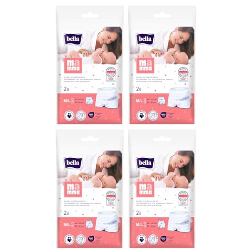 Bella Mamma Wochenbett Unterwäsche für Wöchnerinnen – 8 Stück Netzhosen (4 x 2) zur Fixierung von Wochenbettbinden | Öko-Tex | Made in EU