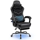 JUMMICO Gaming Stuhl Stoff Ergonomisch für Langzeitkomfort, Bürostuhl mit Fußstütze & Dynamischer Lordosenstütze, Atmungsaktiver Schreibtischstuhl für Gaming & Homeoffice, 150kg, Schwarz Weiß