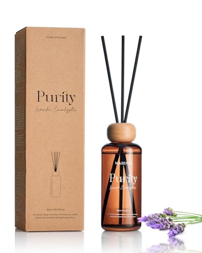 M&SENSE Lavender Eucalyptus Reed Diffuser: 6.3 fl oz Non-Toxic Aroma Set with Sticks, Light & Subtle Fragrance, Long-Lasting Natural Essential Oil Gifts for Bedroom, Shelf Decor & Small Spaces
