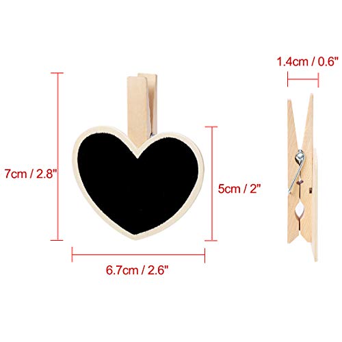 Mini pizarras con clip de madera uxcell en forma de corazón para números de mesa 2